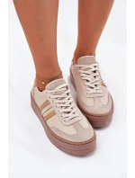 Dámské Kožené Tenisky Na Platformě Zazoo N1234 Béžové