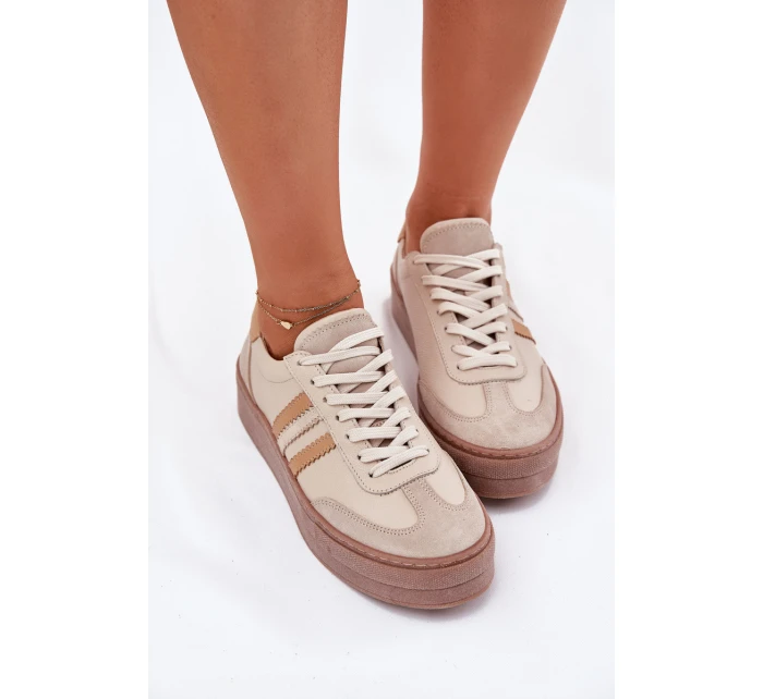 Dámské Kožené Tenisky Na Platformě Zazoo N1234 Béžové
