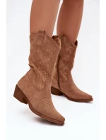 Dámské kotníkové boty cowgirl na podpatku – béžové Lovelle Dámské kotníkové boty cowgirl na podpatku – béžové Lovelle