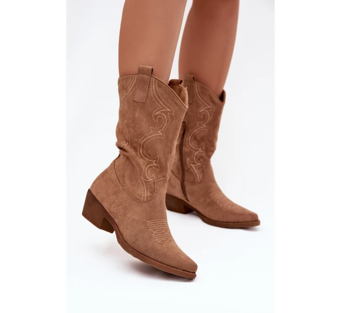Dámské kotníkové boty cowgirl na podpatku – béžové Lovelle Dámské kotníkové boty cowgirl na podpatku – béžové Lovelle
