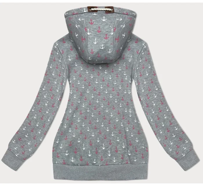 Teplá šedá rozepínací mikina se vzorem kotev (2307)