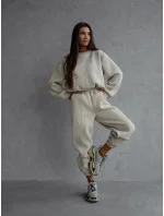 Béžový dámský bavlněný teplákový komplet s krátkou mikinou model 20905684 - Moon