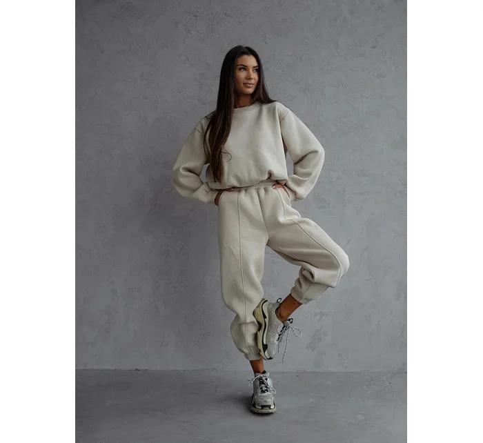 Béžový dámský bavlněný teplákový komplet s krátkou mikinou model 20905684 - Moon