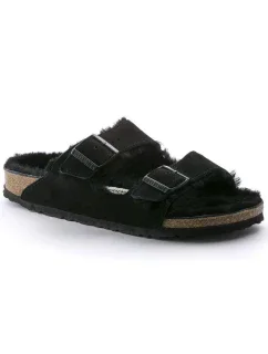 Dámské zateplené žabky s ovčí vlnou Birkenstock Arizona VL Shearling Black semišová kůže regular wide (0752661) dámské
