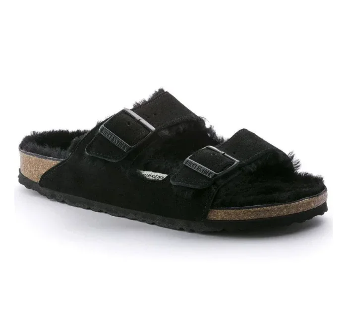 Dámské zateplené žabky s ovčí vlnou Arizona VL Black semišová kůže regular wide dámské model 20693883 - Birkenstock