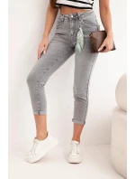 Dámské džíny model 21951836 Fit s vysokým pasem a ozdobným přívěskem grafitová - K-Fashion