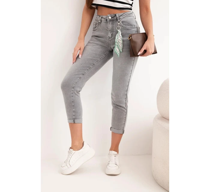Dámské džíny model 21951836 Fit s vysokým pasem a ozdobným přívěskem grafitová - K-Fashion