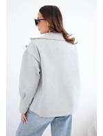 Dámská krátká model 22036093 bunda s límcem šedý melanž - K-Fashion
