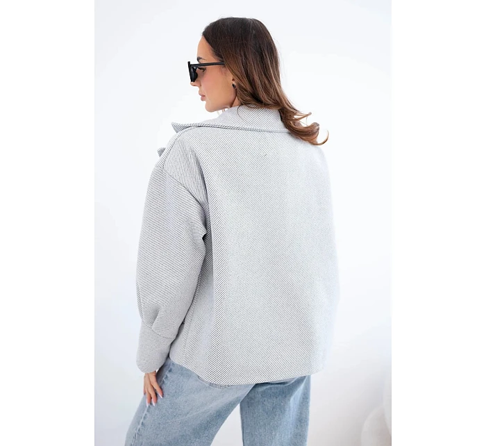 Dámská krátká model 22036093 bunda s límcem šedý melanž - K-Fashion