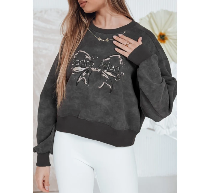 Dámská krátká oversize mikina s kravatovým motivem DENVIS graphite FashionStreet BY1422 Dámská krátká oversize mikina s kravatovým motivem DENVIS graphite FashionStreet BY1422