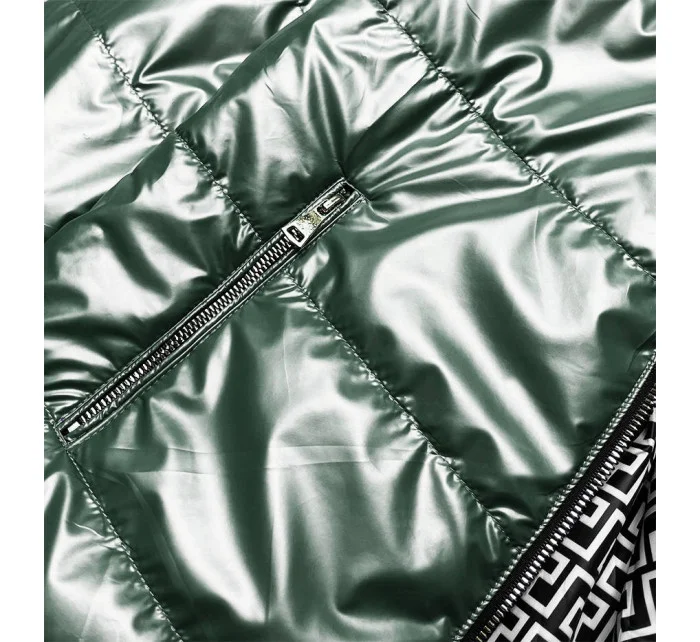 Oboustranná zelená dámská bunda s kapucí (B9793-10) Oboustranná zelená dámská bunda s kapucí (B9793-10)