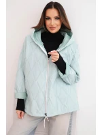 Dámská model 21791609 prošívaná bunda s kapucí a zipem světle mátová - K-Fashion