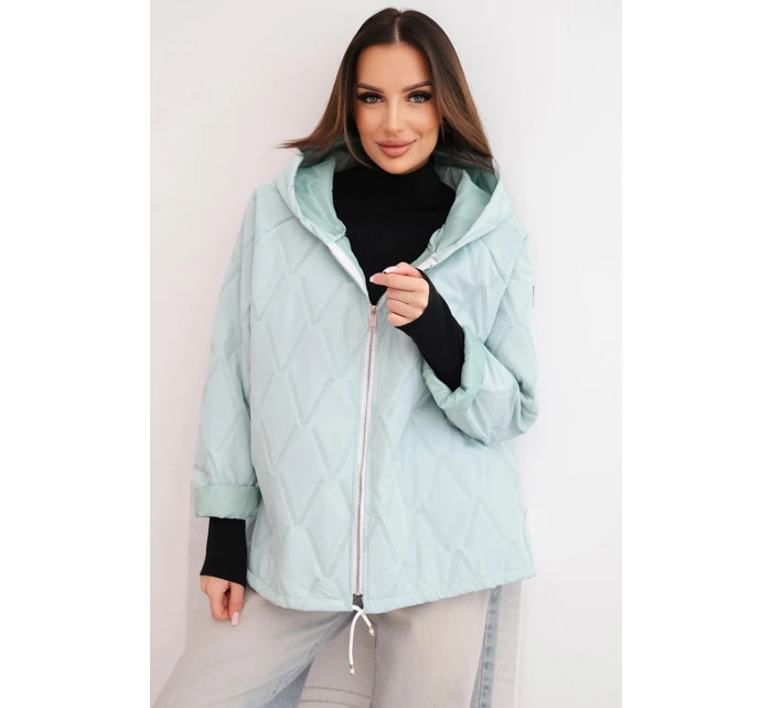 Dámská model 21791609 prošívaná bunda s kapucí a zipem světle mátová - K-Fashion
