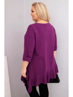 Dámská blůza Plus Size s bavlnou a volánem a ohrnovacími rukávy tmavě fialová