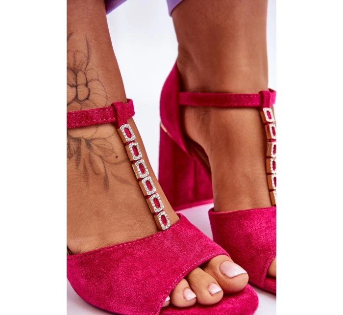 Semišové sandály na vysokém podpatku s kubickými zirkony model 21612495 - VINCEZA