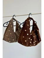 Kožená semišová kabelka s zdobením tmavě béžová model 21721804 - Boto