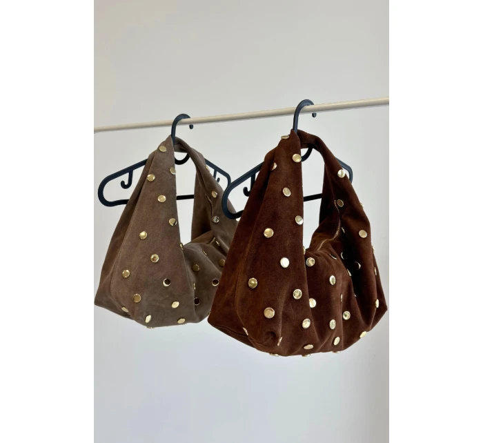 Kožená semišová kabelka s zdobením tmavě béžová model 21721804 - Boto