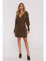 M631 Zavinovací svetrové šaty s vázáním - karamelové