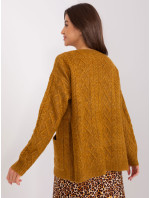 Tmavě žlutý dámský kabelový pletený svetr