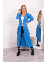 Sweter długi kardigan wiązany w talii jeansowy