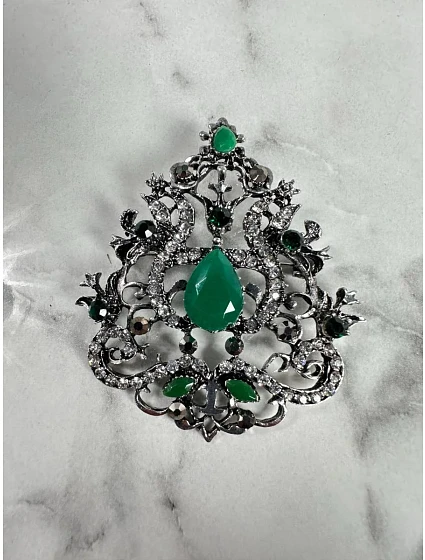 Brož model 18753879 stříbrná + zelená - K-Fashion