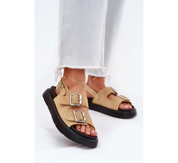 Semišové Dámské Sandály S Přezkami Big Star RR274665 Béžové Semišové Dámské Sandály S Přezkami Big Star RR274665 Béžové