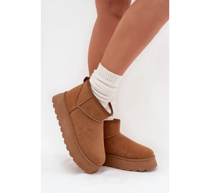 Dámské Sněhule Na Platformě Zateplené Kožíškem Camel model 21705239 - Boto Dámské Sněhule Na Platformě Zateplené Kožíškem Camel model 21705239 - Boto