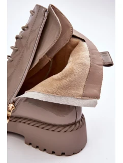 Dámské patentované kotníkové boty s ozdobou, béžová S.Barski