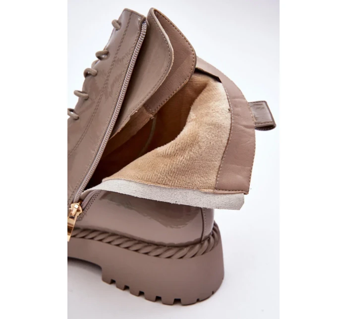 Dámské patentované kotníkové boty s ozdobou, béžová S.Barski Dámské patentované kotníkové boty s ozdobou, béžová S.Barski