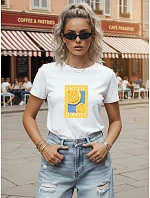 Dámské tričko s letním potiskem na přední straně, bílé, FashionStreet NX8026RY Dámské tričko s letním potiskem na přední straně, bílé, FashionStreet NX8026RY