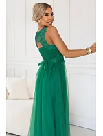 672-3 Romantické svatební maxi šaty s vyšívanou krajkou a tylem - zelené