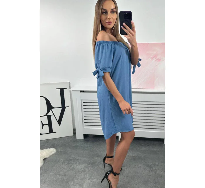 Šaty vázané na rukávech tmavý denim Šaty vázané na rukávech tmavý denim