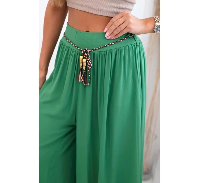 Dámské kalhoty z viskózy se širokými nohavicemi zelený
