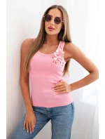 Dámský žebrovaný top z bavlny s květinovou aplikací světle růžová