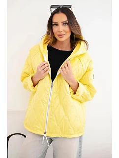 Dámská jarní prošívaná bunda s kapucí a zipem tmavě žlutá