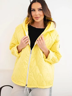 Dámská jarní prošívaná bunda s kapucí a zipem tmavě žlutá