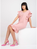 Světle růžové bavlněné šaty s volánkem a výstřihem do V