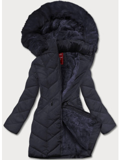 Tmavě modrá dámská zimní bunda s kapucí (2M-21308)