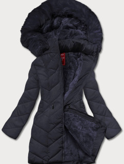 Tmavě modrá dámská zimní bunda s kapucí (2M-21308)