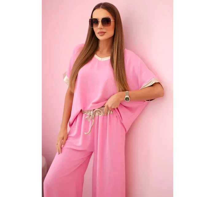Viskózový komplet se zlatým lemováním světle růžová Viskózový komplet se zlatým lemováním světle růžová