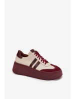 Kožené dámské tenisky na platformě Zazoo 3775 béžovo-bordó