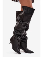 Nazouvací dámské kozačky na jehlovém podpatku černé Ysolienne Nazouvací dámské kozačky na jehlovém podpatku černé Ysolienne