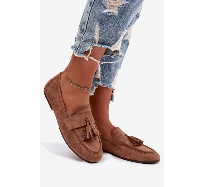 Dámské mokasíny ploché s třásněmi hnědé model 21919041 - Boto Dámské mokasíny ploché s třásněmi hnědé model 21919041 - Boto