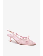 Dámské krajkové sandály na podpatku s mašlí Růžové Maribelle