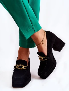 Semišové lodičky s ozdobným řetízkem model 21593258 černá - Laura Messi