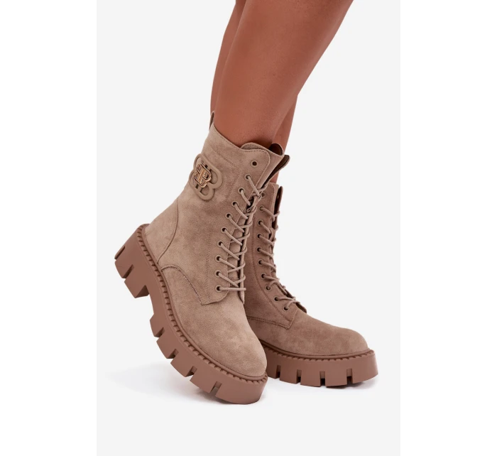 Zateplené workery dámské s ozdobou béžové model 21708928 - Boto