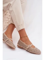 Dámské baleríny s krajkovým vzorem s kamínky a s páskem Bežowe Wilvessa