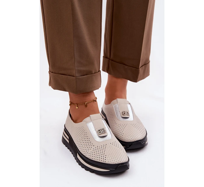 Dámské pohodlné boty z pravé kůže S.Barski LR61-7092 Béžové