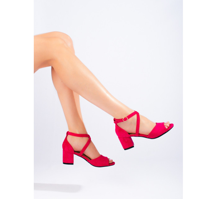 Luxusní  sandály dámské růžové na širokém podpatku