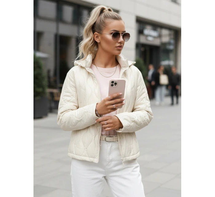 Dámská prošívaná bunda s kapucí ecru FashionStreet TY5533
